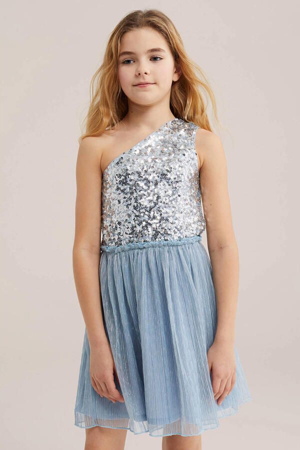 WE Fashion one shoulder jurk met pailletten zilver