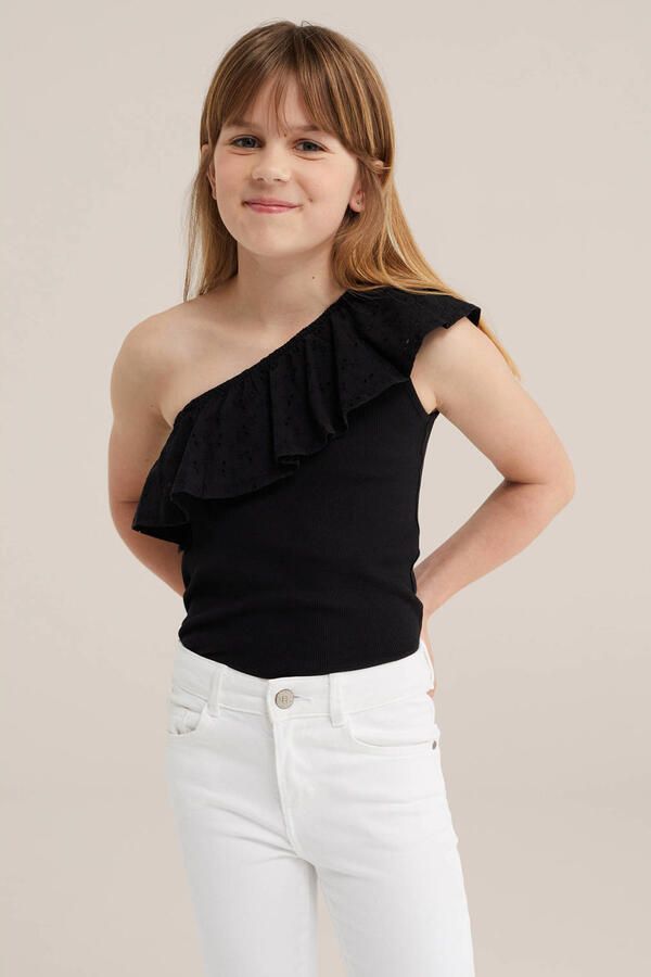 WE Fashion one shoulder top fijn gebreid