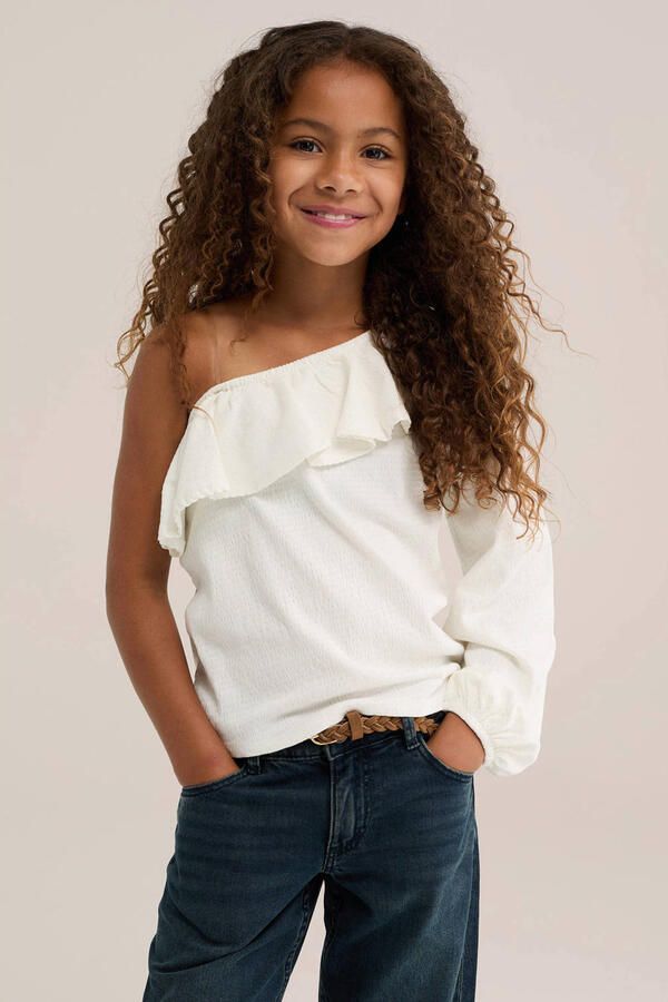 WE Fashion one shoulder top met ruches wit