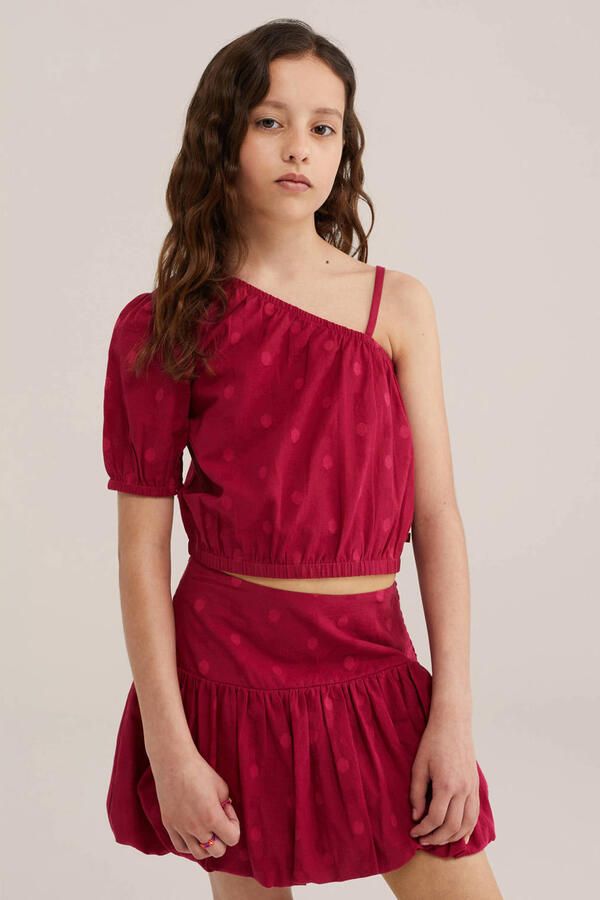 WE Fashion one shoulder top met stippen rood