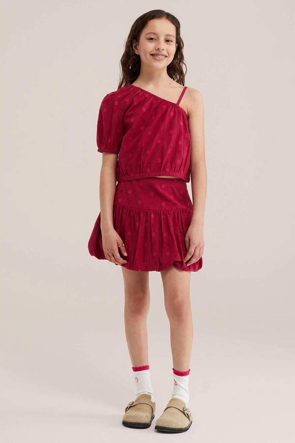 WE Fashion one shoulder top met stippen rood - Foto 3