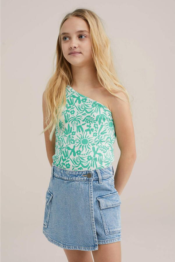 WE Fashion one shoulder top wit rib gebreid