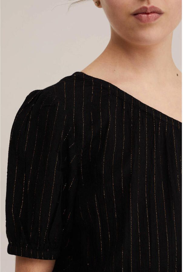 WE Fashion one shoulder top zwart met glitter - Foto 2