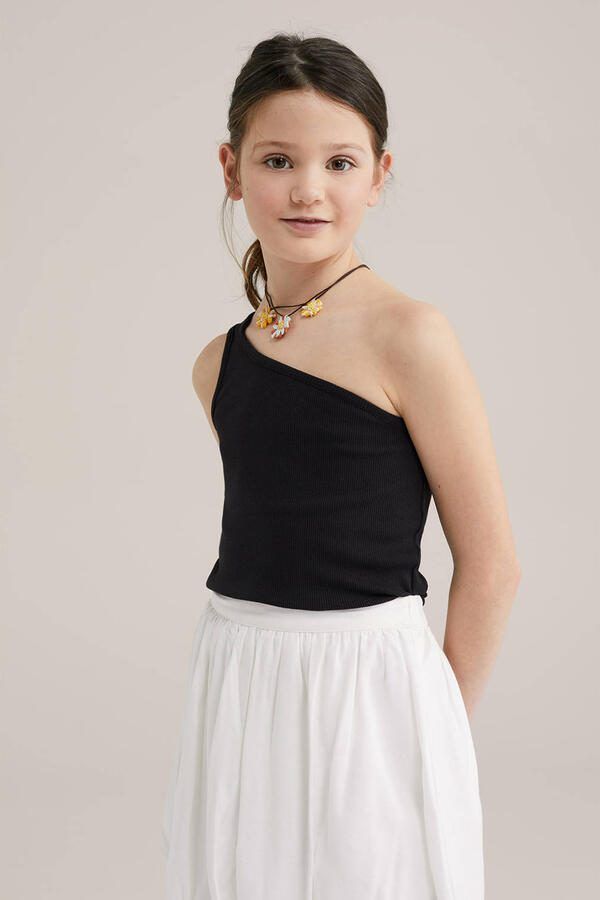 WE Fashion one shoulder top zwart rib gebreid - Foto 1