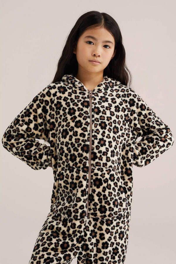 WE Fashion onesie met panterprint beige bruin