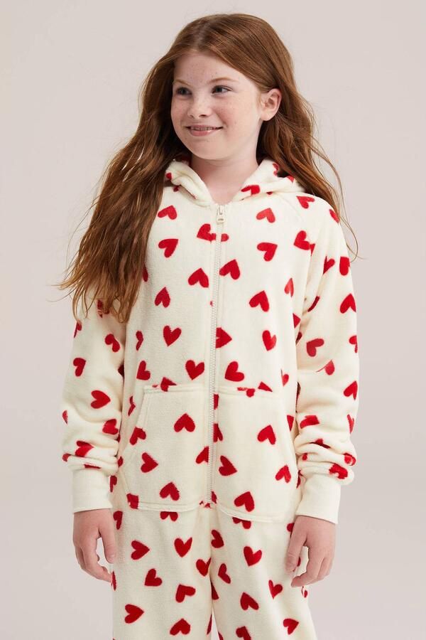WE Fashion onesie met print ecru rood Meisjes Fleece Capuchon All over print - Foto 2