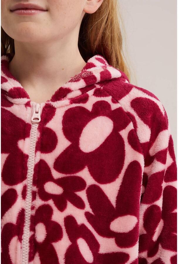 WE Fashion onesie met print roze donkerrood Meisjes Fleece Capuchon All over print - Foto 2