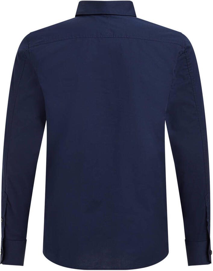 WE Fashion overhemd donkerblauw Jongens Stretchkatoen Klassieke kraag Effen 110 116