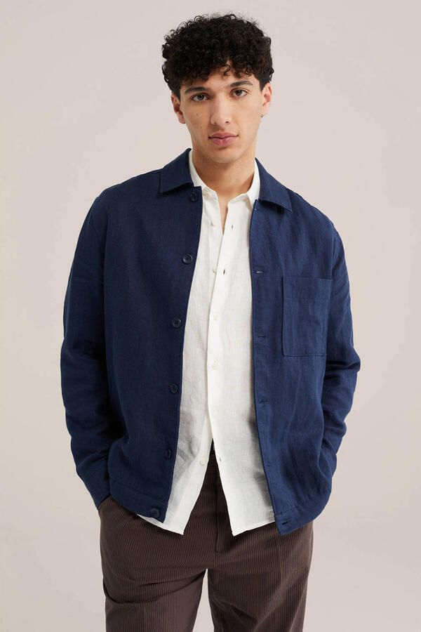 WE Fashion overshirt met linnen donkerblauw