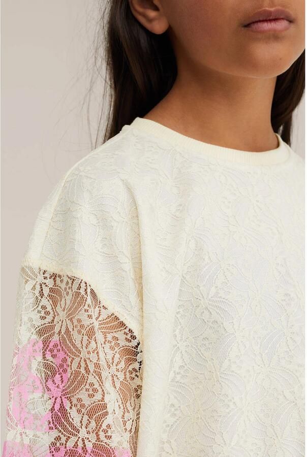 WE Fashion oversized gestreepte semi-transparante T-shirt met tekst ecru - Foto 3