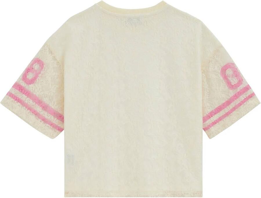 WE Fashion oversized gestreepte semi-transparante T-shirt met tekst ecru - Foto 2