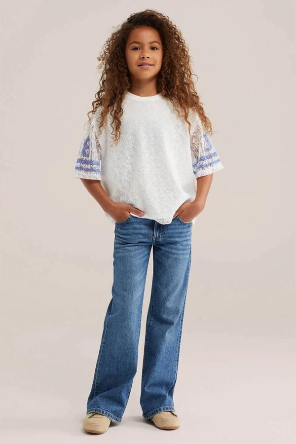 WE Fashion oversized gestreepte semi-transparante T-shirt met tekst wit - Foto 2