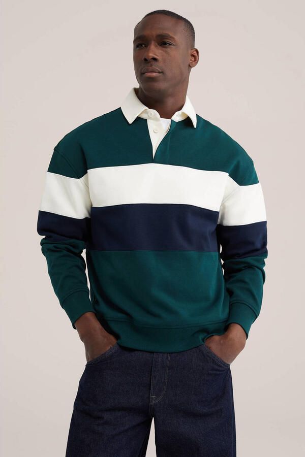 WE Fashion oversized gestreepte sweater kaki