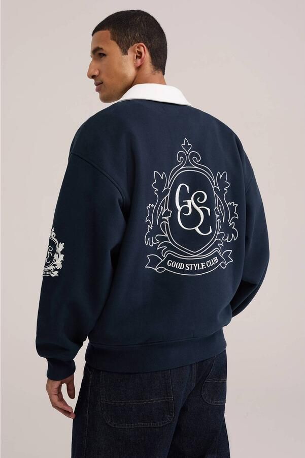 WE Fashion oversized gestreepte sweater met broderie donkerblauw - Foto 2