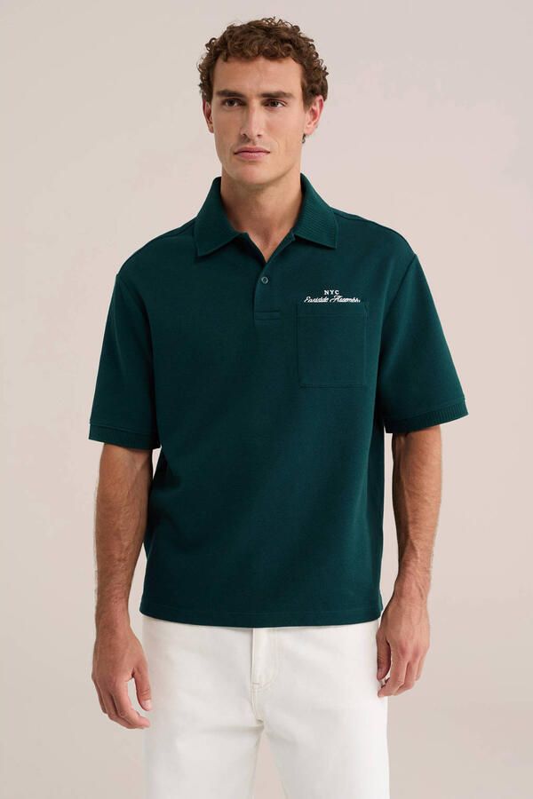 WE Fashion oversized polo met borduursels groen