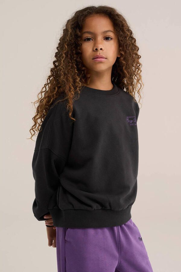 WE Fashion oversized sweater met print antraciet
