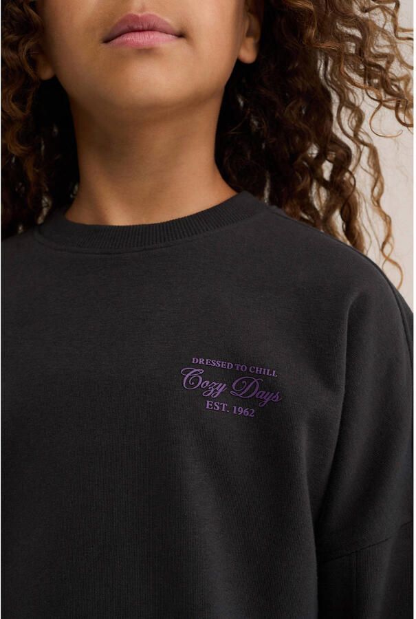 WE Fashion oversized sweater met print antraciet - Foto 2
