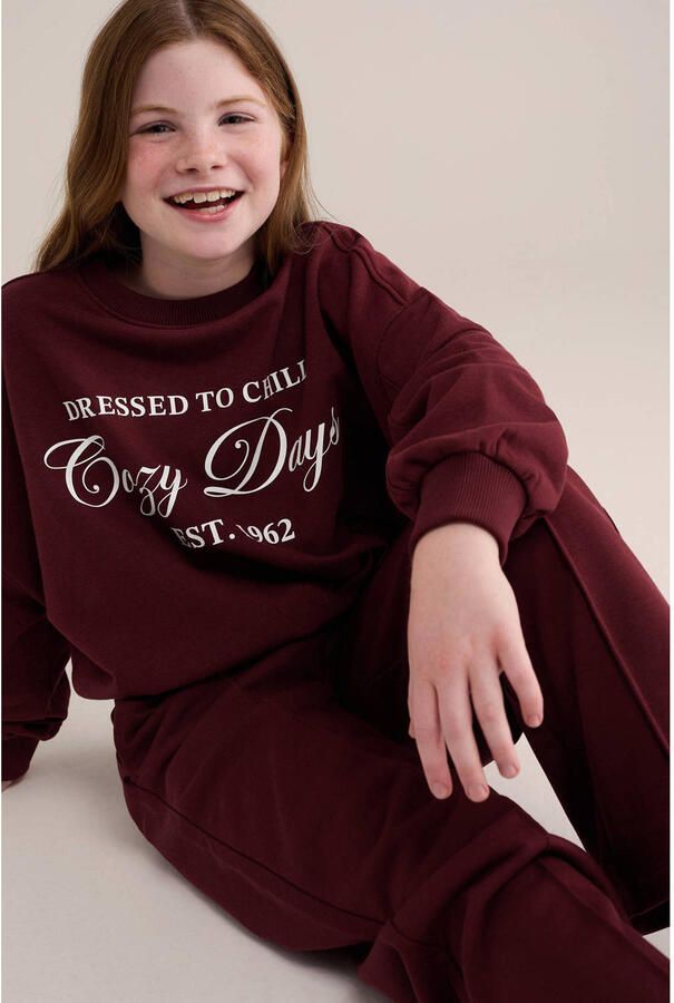 WE Fashion oversized sweater met print donkerrood - Foto 2