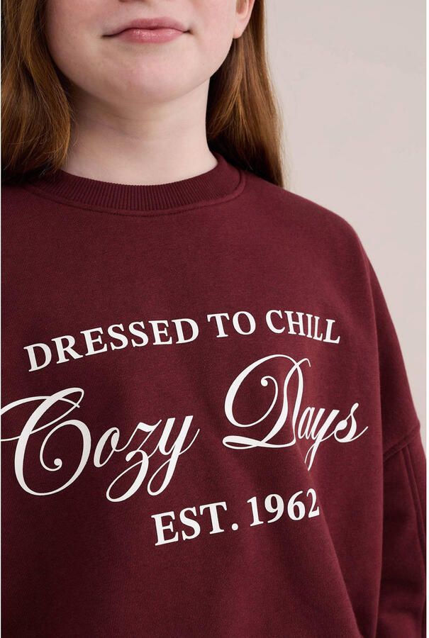 WE Fashion oversized sweater met print donkerrood - Foto 3