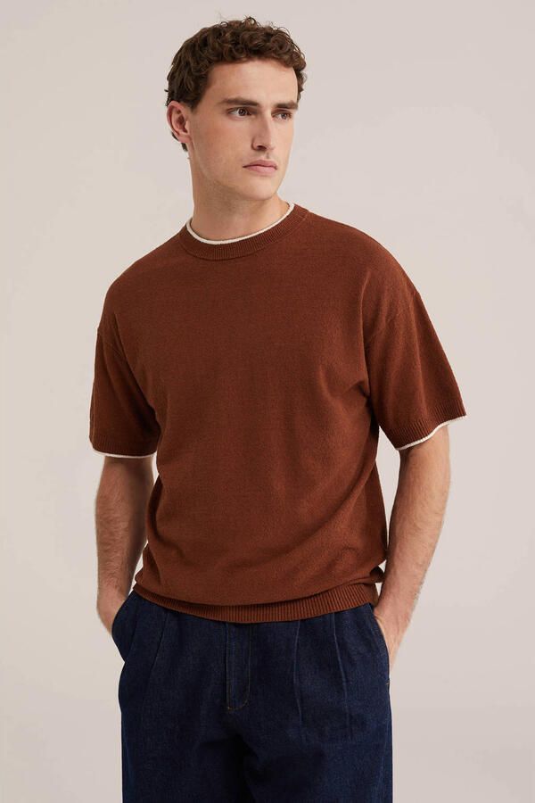 WE Fashion oversized T-shirt gebreid bruin