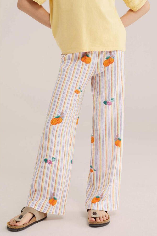 WE Fashion palazzo broek lichtgeel lila oranje