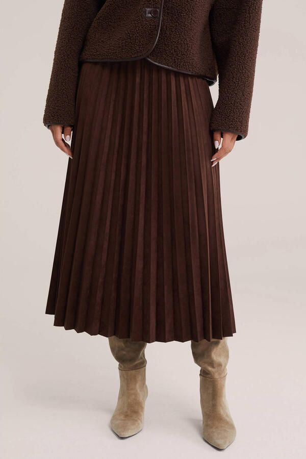WE Fashion plissé midi rok bruin