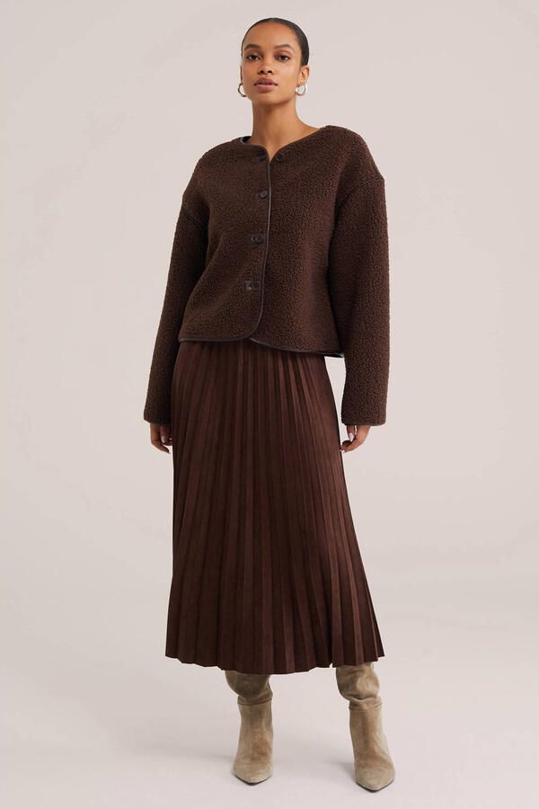 WE Fashion plissé midi rok bruin - Foto 3