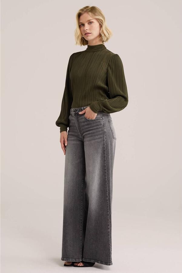 WE Fashion plissé top olijfgroen - Foto 3