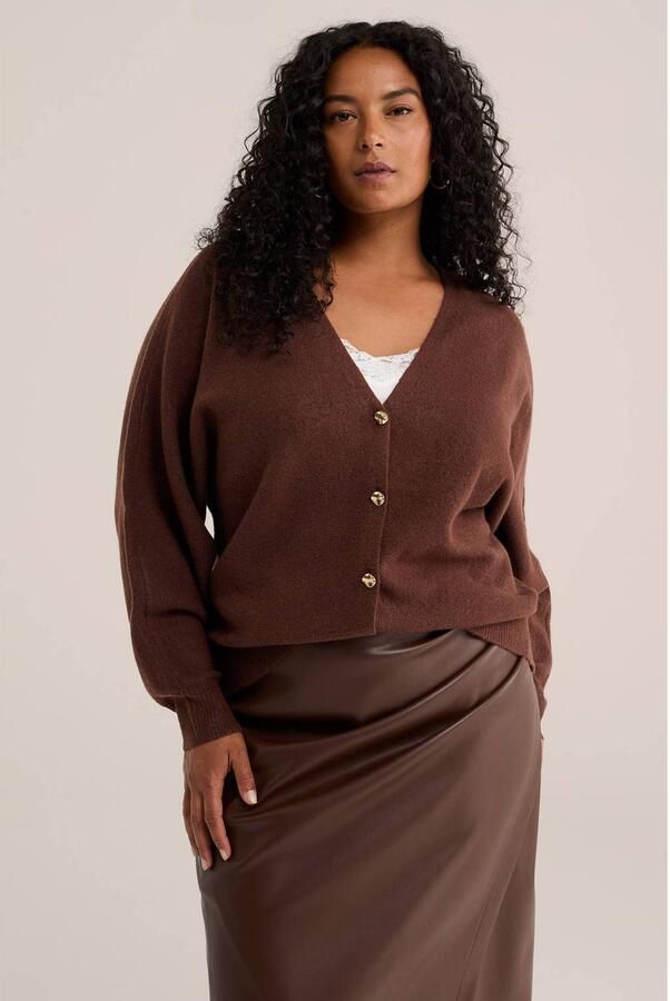 WE Fashion Plus Size gebreid vest met wol bruin