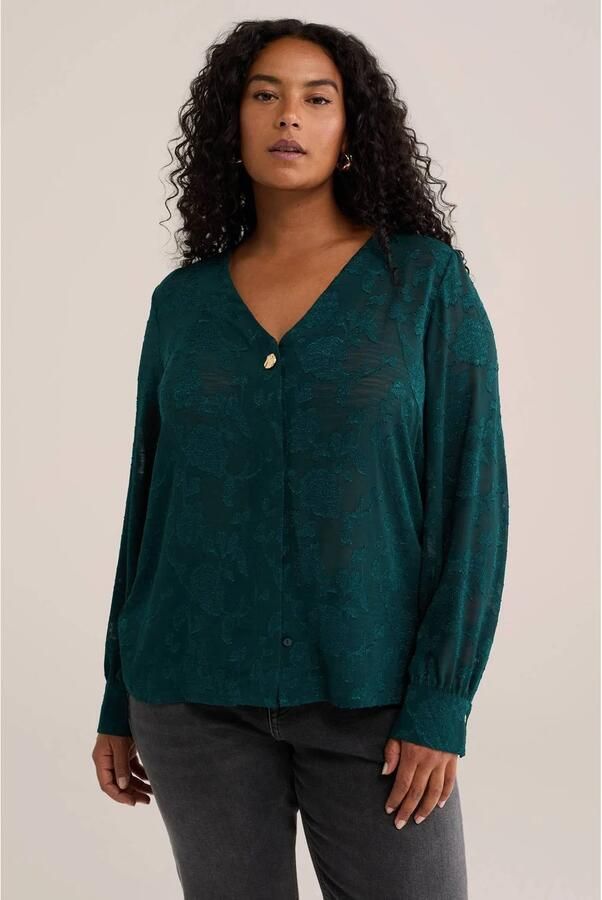 WE Fashion Plus Size jacquard blousetop met print donkergroen