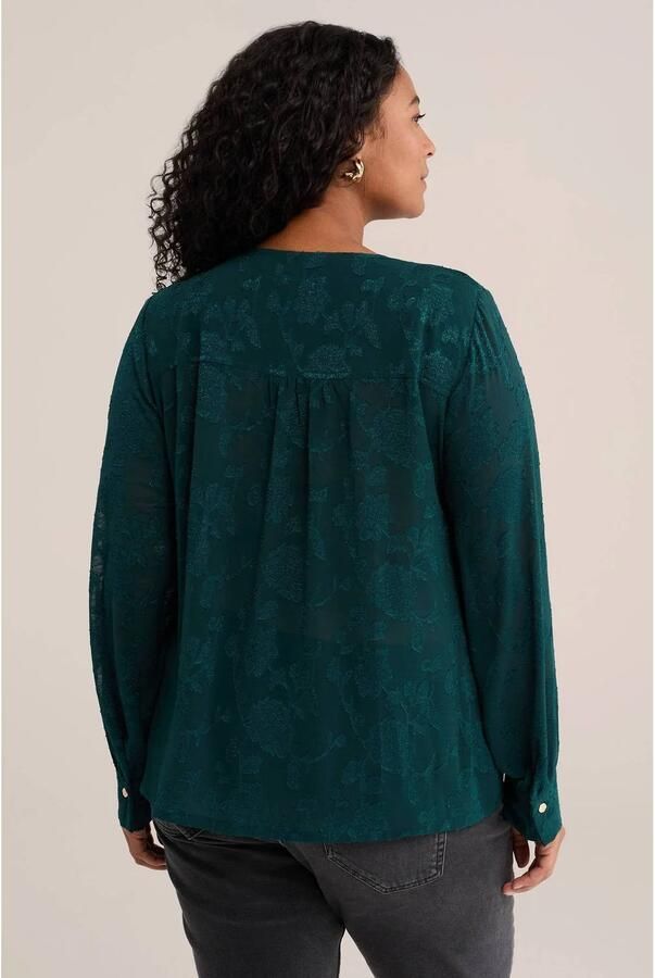WE Fashion Plus Size jacquard blousetop met print donkergroen - Foto 2
