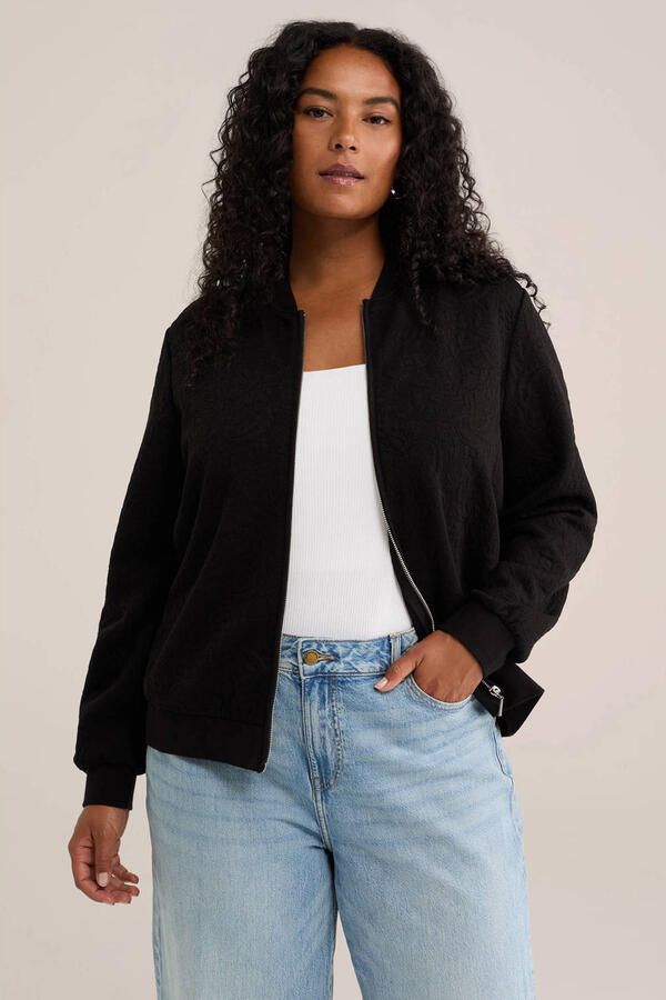 WE Fashion Plus Size jacquard jas zwart