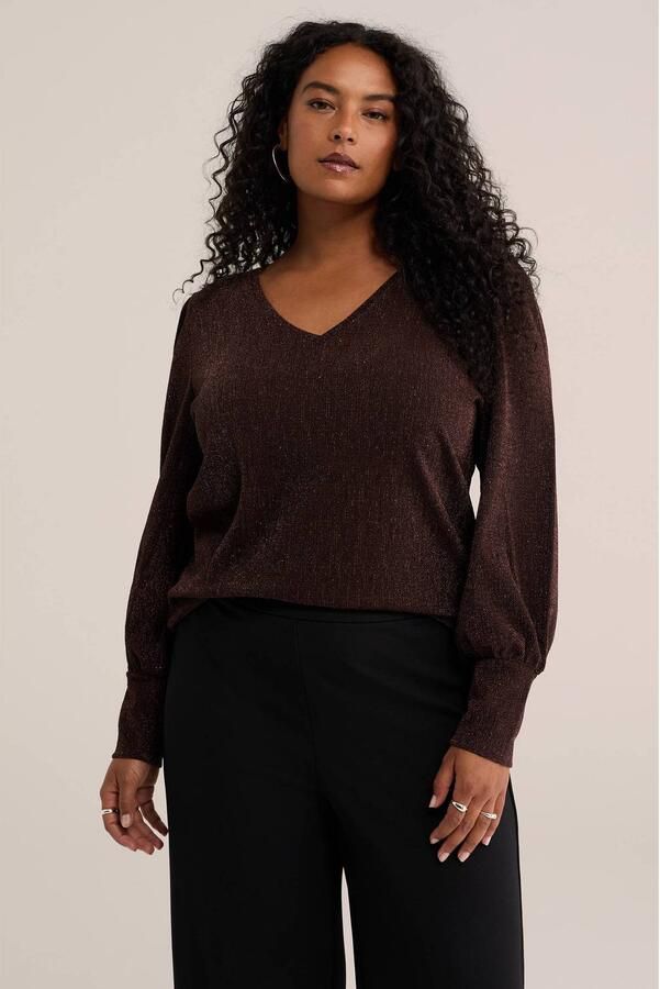 WE Fashion Curve Plus Size top met glitters bruin