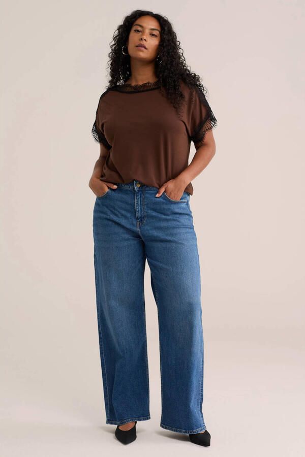 WE Fashion Curve Plus Size wide leg jeans met ceintuur medium blue denim - Foto 3