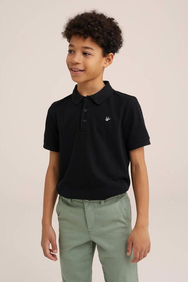 WE Fashion polo zwart Jongens Katoen Polokraag Effen 110 116
