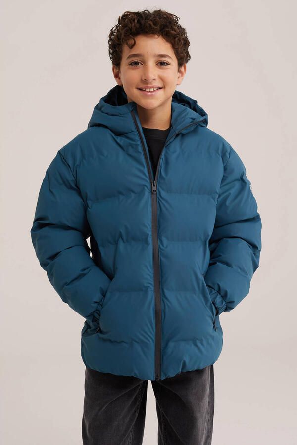 WE Fashion pufferjas blauw Jongens Polyester Capuchon Effen