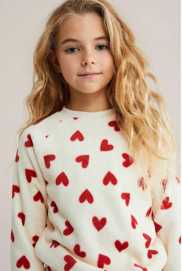 WE Fashion pyjama met hartjes print ecru rood - Foto 2