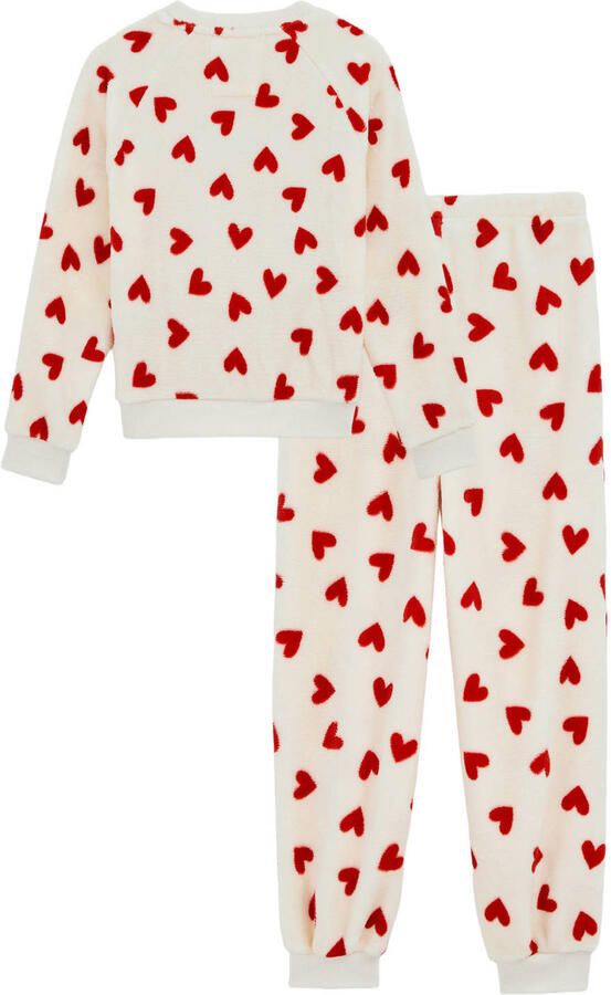 WE Fashion pyjama met hartjes print ecru rood - Foto 3