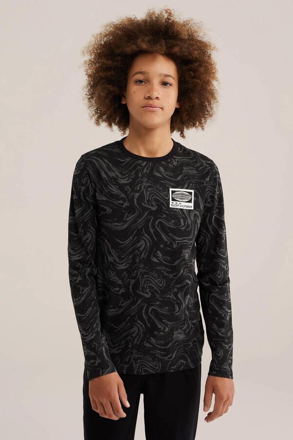 WE Fashion pyjama met print zwart grijs