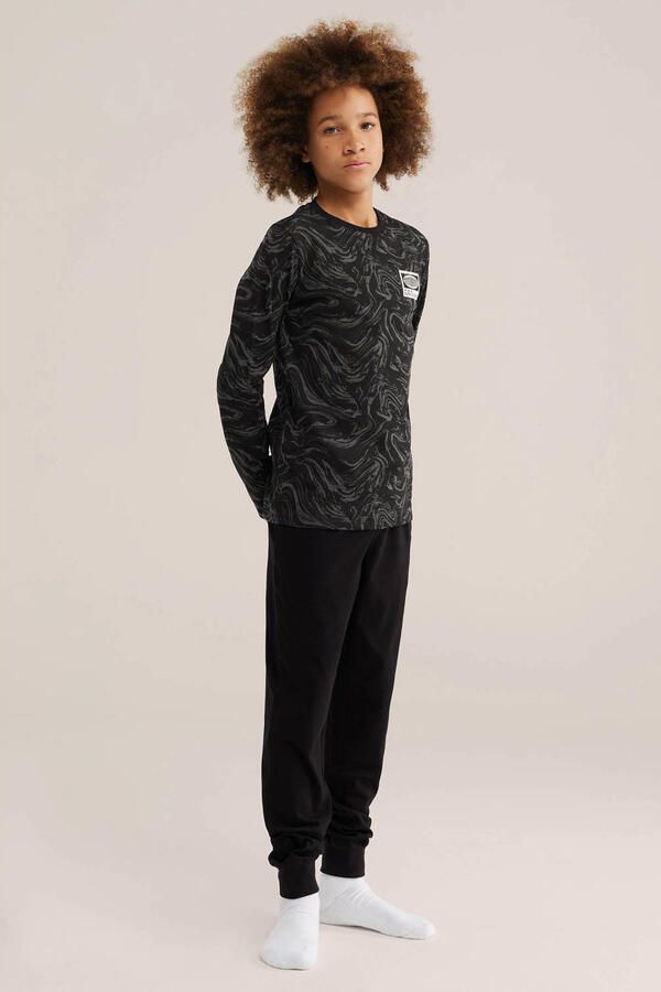 WE Fashion pyjama met print zwart grijs - Foto 3