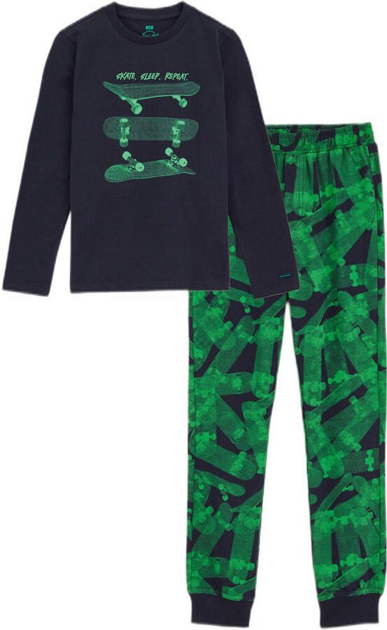 WE Fashion pyjamaset groen donkerblauw