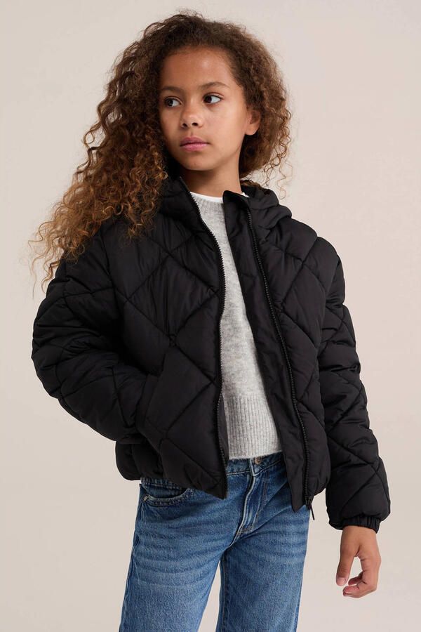 WE Fashion quilted gewatteerde jas zwart
