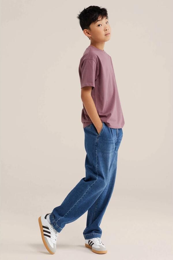 WE Fashion rechtvallend T-shirt met backprint donkerpaars - Foto 3