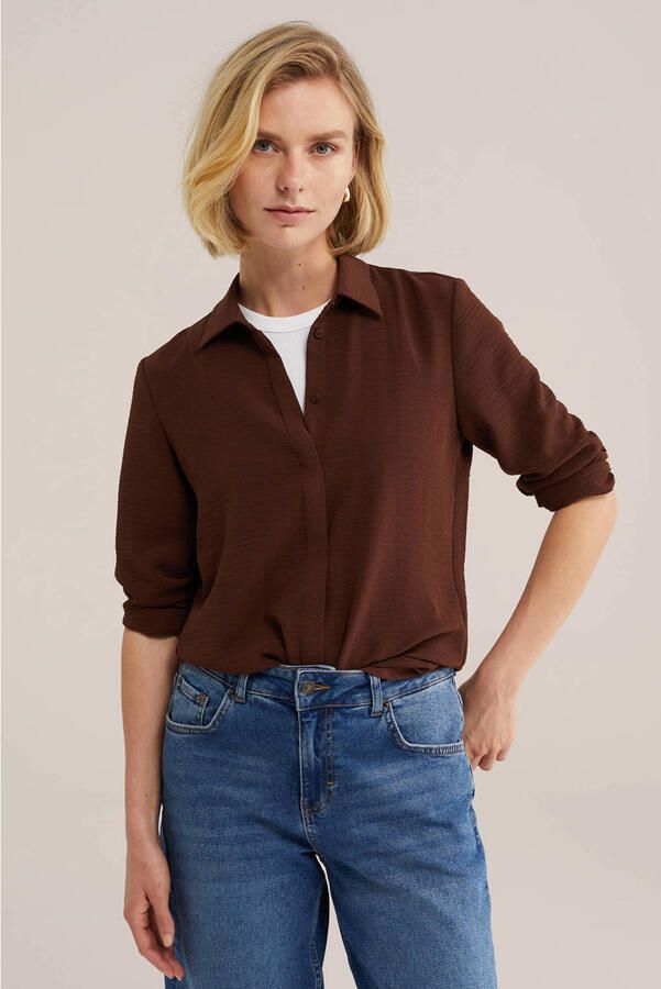 WE Fashion rechtvallende blouse bruin