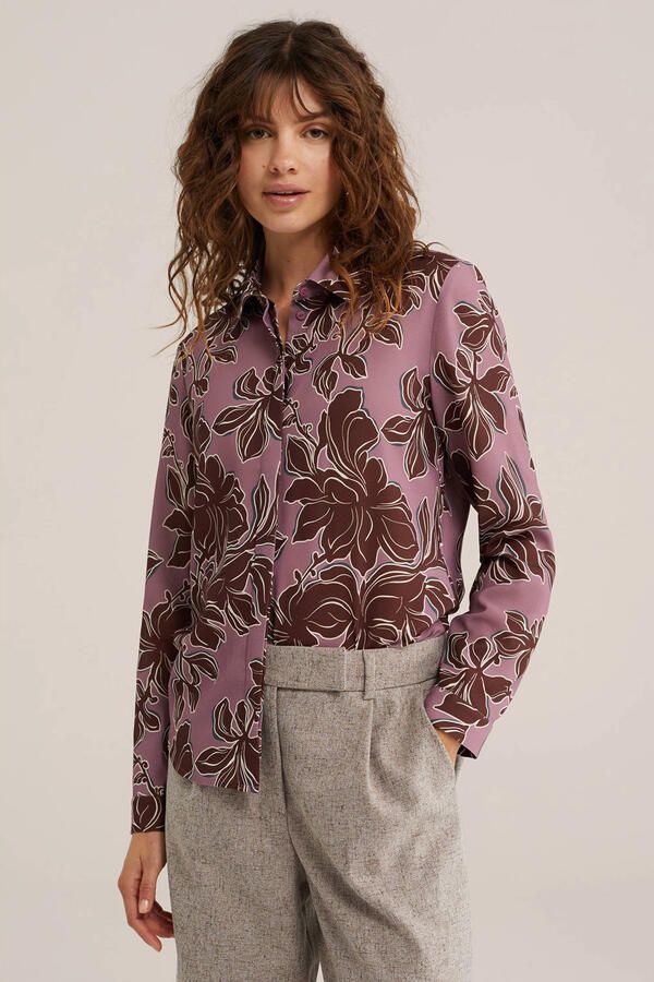 WE Fashion rechtvallende gebloemde blouse oudroze