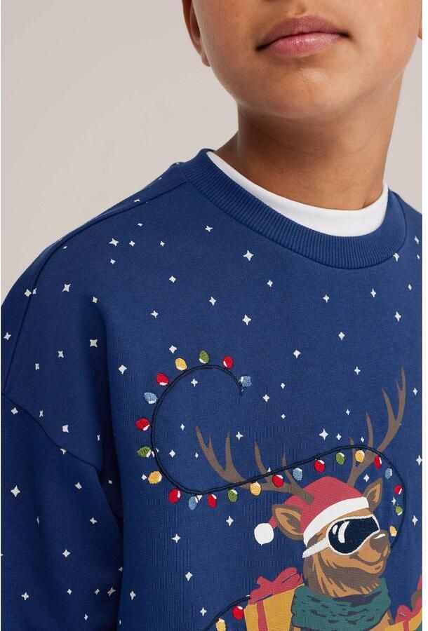 WE Fashion rechtvallende sweater met sterren blauw Printopdruk - Foto 2