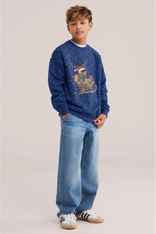 WE Fashion rechtvallende sweater met sterren blauw Printopdruk - Foto 3