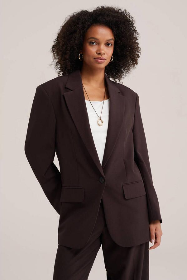 WE Fashion regular blazer donkerbruin