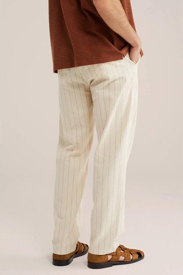 WE Fashion regular casual broek met linnen beige