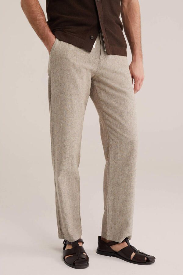 WE Fashion regular casual broek met linnen beige
